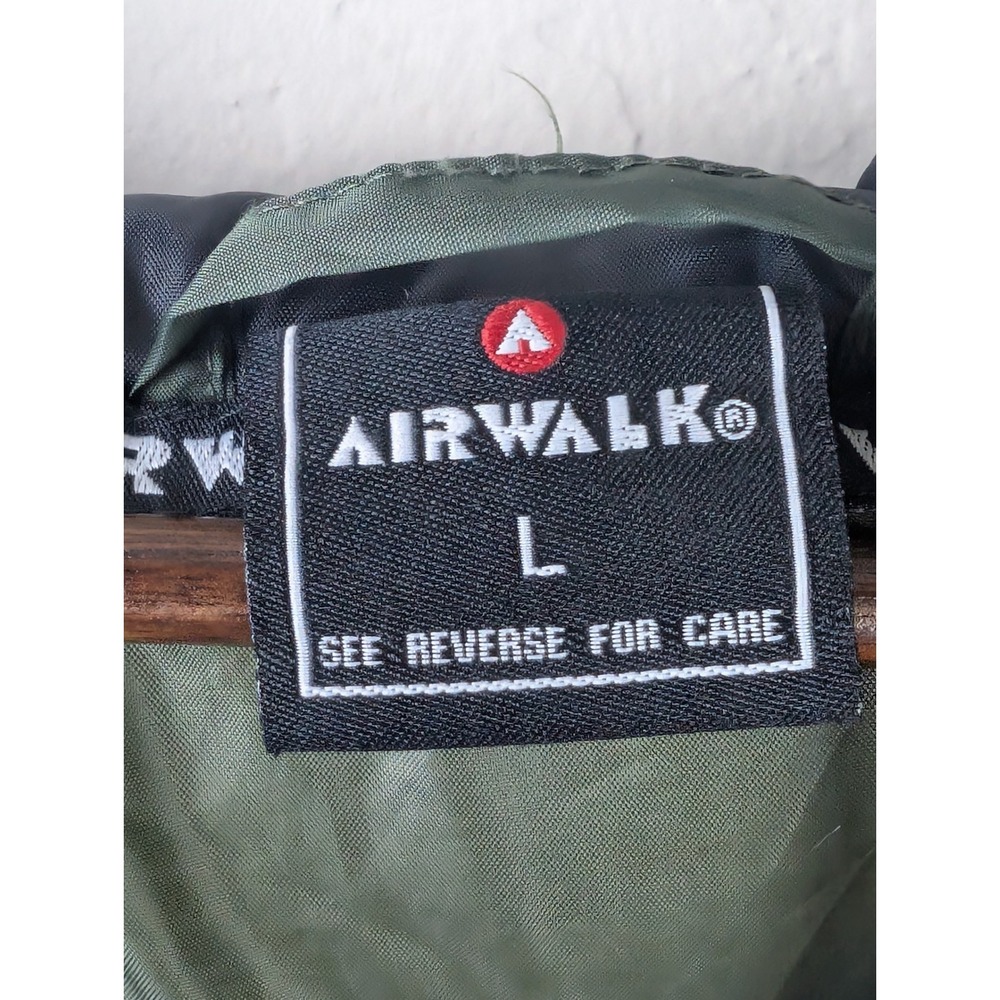 Airwalk Mens Quilted Puffer Jacket Hooded Knit Sleeves Olive Green Grey Large - Picture 2 of 5